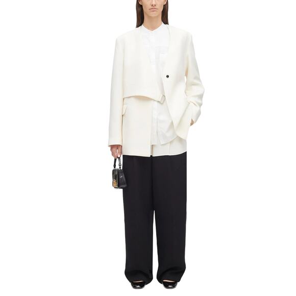 3.1 PHILIP LIM $850 Ivory Heavy Cady Wrap V-Neck Belted Blazer Jacket Size 2 - Picture 2 of 7